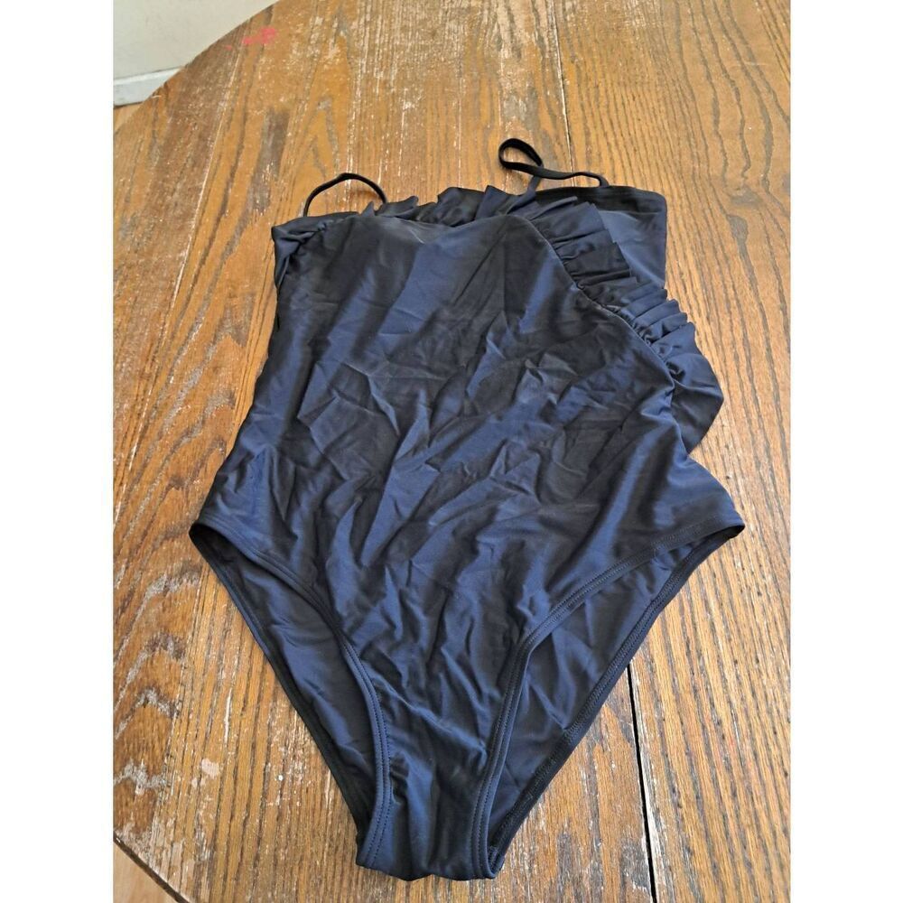 New Large My Charmo Black Adjustable Strap Ruffle Swimsuit Bathing Suit Swimwear